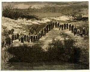 Wyrównanie menhirów w Carnac. Rysunek Victora Hugo wykonany przez Meaulle
