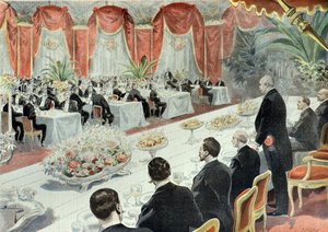 Kolacja wydana dla Felixa Faure przez przedstawicieli handlu i przemysłu w 1897 r. (rycina) autorstwa Fortune Louis Meaulle