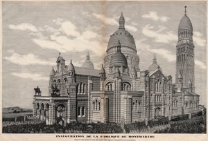 Inauguracja bazyliki Sacre-Coeur na Montmartre w 1891 r. (wygląd pomnika w takim stanie, w jakim będzie po całkowitym ukończeniu) - Grawerowanie Meaulle w 1891 r. autorstwa Fortune Louis Meaulle