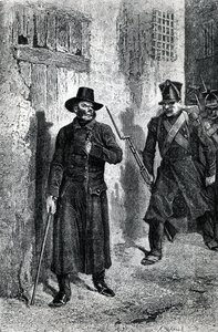 Javert goniący Valjeana, ilustracja z "Les Miserables" Victora Hugo, wyd. J. Hetzel, 1865 (drzeworyt)