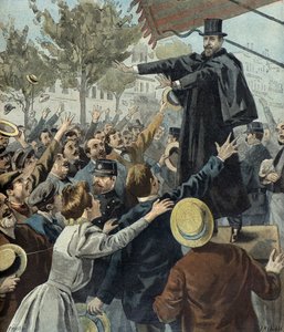 Paul Deroulede podczas demonstracji w Paryżu w 1898 r. (rycina)