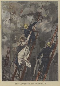 Uratowanie aktorki Adeline Dudlay z pożaru w Theatre-Francais w Paryżu autorstwa Fortune Louis Meaulle