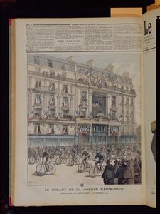 Start wyścigu rowerowego Paryż-Brześć przed biurem „Le Petit Journal”, ilustracja z magazynu o tej samej nazwie, 15 września 1891 autorstwa Fortune Louis Meaulle
