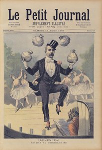 Georges Clemenceau (1841-1929) żonglujący torbami z angielskimi pieniędzmi, z „Le Petit Journal”, 19 sierpnia 1893