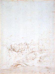 An Italian Hill Town (recto) (pióro, brązowy i czarny tusz na papierze) (odwrotnie patrz 152661) autorstwa Fra Bartolomeo
