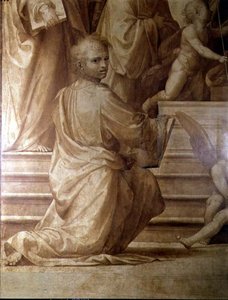 Ołtarz Wielkiej Rady, szczegół przedstawiający młodego klęczącego świętego autorstwa Fra Bartolomeo