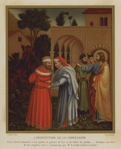 Instytucja spowiedzi (litografia kolorowa) autorstwa Fra (after) Angelico