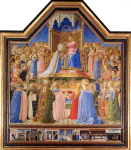 Koronacja Dziewicy, c.1430-32 (tempera na desce) - „”Koronacja Dziewicy”” Obraz Guido di Pietro (lub Fra Giovanni da Fiesole) dit Fra Angelico ou il Beato (1387-1455) XV wiek Słońce. 2,09x2,06 m Paryż, muzeum Luwru.