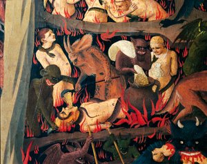 Piekło z demonami karzącymi chciwość, fragment z Sądu Ostatecznego Giovanniego da Fiesole zwanego Fra Angelico (1400-około 1455), tempera na drewnie