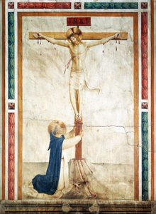 Św. Dominik adorujący Krucyfiks autorstwa Giovanniego da Fiesole, znanego jako Fra Angelico (ok. 1400-1455), fresk, Korytarz klasztoru św. Marka, Florencja