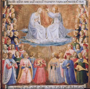 Koronacja Matki Boskiej. Życie Chrystusa, Armadio degli Argenti. (Tempera na drewnie autorstwa Fra  Angelico