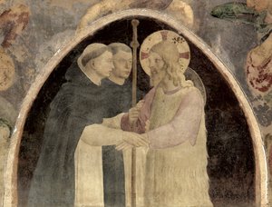 Chrystus wita dwóch braci dominikanów, fragment fresku z 78936 autorstwa Fra Angelico