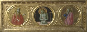 Chrystus jako Mąż Bolesny w otoczeniu św. Marii Magdaleny i św. Jana Ewangelisty autorstwa Fra Angelico