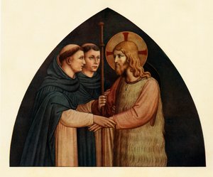 Chrystus jako pielgrzym spotkany przez dwóch dominikanów, XV w., ok. 1909 autorstwa Fra Angelico