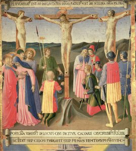 Chrystus na krzyżu między dwoma złodziejami, detal z czwartego panelu Srebrnego Skarbca Santissima Annunziata, ok. 1450-53 (tempera na panelu) autorstwa Fra Angelico