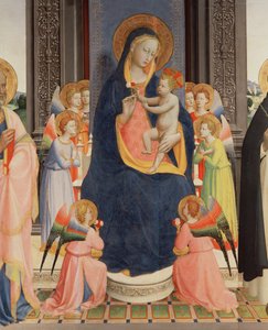 Szczegół z Politico Di San Domenico przedstawiający Dziewicę z Dzieciątkiem na tronie z Ośmioma aniołami, ok. 1422 (tempera na panelu) (patrz także 43912, 238446) autorstwa Fra Angelico