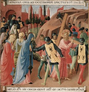 Historia życia Chrystusa: wejście na Kalwarię, niesienie krzyża autorstwa Fra Angelico