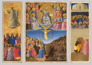 Włoski: Trittico (Ascensione, Giudizio Universale, Pentecoste) Tryptyk przedstawiający Sąd Ostateczny, Wniebowstąpienie i Zesłanie Ducha Świętego. autorstwa Fra Angelico