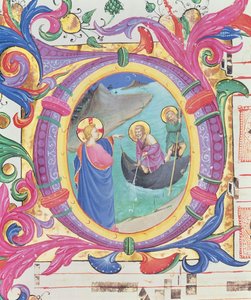Mszał 558 f.9r Historyczny inicjał O przedstawiający Cudowny Połów Ryb (detal z 88928) autorstwa Fra Angelico