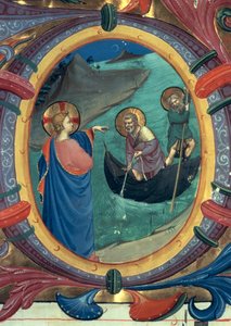 Ms 558 f.9r Wezwanie św. Piotra i św. Andrzeja, detal historiowanego inicjału O z mszału, wczesne lata 30-te XIV w.,ellum, detal z 88928 autorstwa Fra Angelico