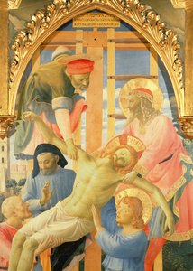Ołtarz Santa Trinita, detal przedstawiający zmarłego Chrystusa opuszczanego z krzyża, ok. 1434 tempera i złoto na desce