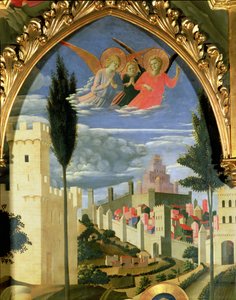Ołtarz Santa Trinita, detale żałobnych aniołów, ok. 1434 tempera i złoto na panelu autorstwa Fra Angelico