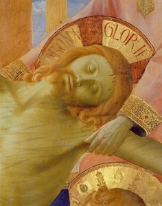 Ołtarz Santa Trinita, detal przedstawiający głowę zmarłego Chrystusa, ok. 1434 tempera i złoto na panelu autorstwa Fra Angelico
