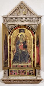 Tryptyk Linaiuoli (z otwartymi okiennicami): Dziewica z Dzieciątkiem na tronie ze św. Janem Chrzcicielem i św. Markiem, 1433 (tempera na desce) (szczegóły patrz 119416) autorstwa Fra Angelico