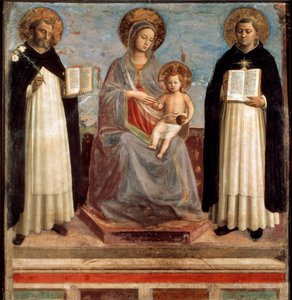 Dziewica z Dzieciątkiem ze świętymi Dominika i Tomaszem z Akwinu, 1424-1430 autorstwa Fra Angelico