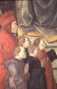 Portret Datiniego i Buonomini del Ceppo, z ołtarza Madonny del Ceppo autorstwa Fra Filippo Lippi