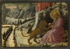 Święty Hieronim i Lew Predella Panel Ołtarza Pistoia Santa Trinità, 1455-1460 autorstwa Fra Filippo Lippi