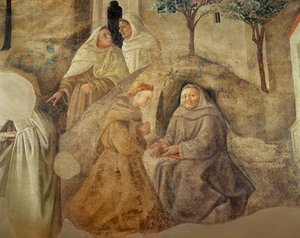 Reforma Reguły Karmelitów, fragment czterech braci karmelitów, fragment fresku ok. 1422 z 94764 autorstwa Fra Filippo Lippi