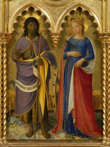 Św. Jan Chrzciciel i św. Katarzyna Aleksandryjska Z ołtarza w Perugii, ok. 1437. autorstwa Fra Giovanni Angelico da Fiesole
