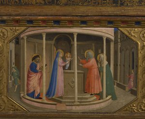 Ofiarowanie w świątyni Retabulum Zwiastowania z 5 scenami Predelli, 1430-1432 autorstwa Fra Giovanni Angelico da Fiesole