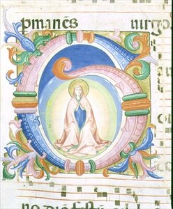 Mszał 558 f.92 Historyczny inicjał „G” przedstawiający modlącą się Dziewicę autorstwa Fra and Strozzi Zanobi di Benedetto Angelico