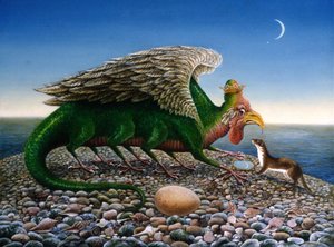 Bazyliszek, 1986 (oleje i tempera na papierze) autorstwa Frances Broomfield