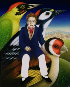 Schubert i język ptaków, 2000 (olej i tempera na panelu) autorstwa Frances Broomfield