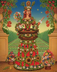 Żona ogrodnika, 2005 (olej i tempera na panelu) autorstwa Frances Broomfield