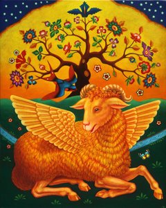 Baran ze złotym runem, 2011 (oleje i tempera na panelu)