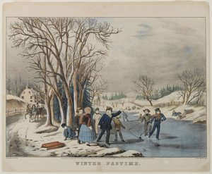 Zimowa rozrywka, grawerowana przez Nathanial Currier (1813-88), 1855 (ręcznie kolorowana litografia)