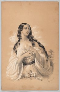 Kobieta trzymająca kwiaty, w nowojorskiej książce rysunkowej, zawierającej serię oryginalnych projektów..., 1847.