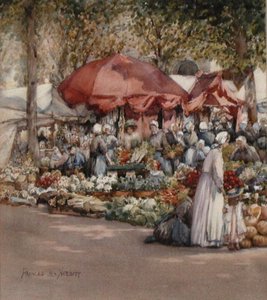 Dzień targowy, północna Francja ok. 1910 (akwarela na papierze) autorstwa Frances Nesbitt