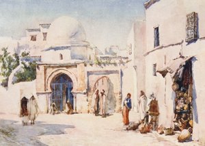 Zaouia na ulicy Tourbet el Bey w Tunisie (kolorowa litografia) autorstwa Frances Nesbitt