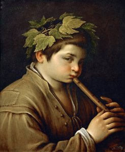 Garcon jouant de la flute - Chłopiec grający na flecie - Francesco Bassano młodszy (1549-1592). Olej na miedzi, ok. 1580-1585. Wymiar : 54,6x44 cm. Muzeum Historii Sztuki, Wiedeń