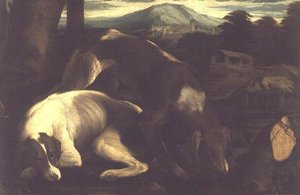 Dwa psy myśliwskie, ok.1555 autorstwa Francesco Bassano