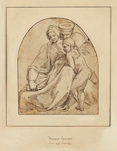 Czytanie w grupie rodzinnej (atrament) autorstwa Francesco (manner of) Granacci