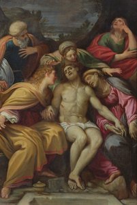 Opłakiwanie Chrystusa ze św. Janem, Marią Magdaleną, Marią Salome, Józefem z Arymatei i Dziewicą autorstwa Francesco Albani