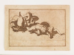 Studium dwóch martwych postaci i konia (pióro i brązowy tusz i pranie)