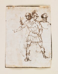 Studium dwóch rzymskich żołnierzy i postaci z brodą (recto); Studium brodatego mężczyzny idącego z kijem (verso) (długopis i brązowy atrament)