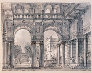 Scenografia do drugiej sceny „Les noces de Figaro” Wolfanga Amadeusza Mozarta (1756-1791) w reżyserii scenografa Francesco Bagnara (1784-1866) 1820-1839 Venice Museo Correr autorstwa Francesco Bagnara
